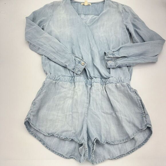 cloth & stone Pants - Cloth & Stone Womens Light Wash Long Sleeve Chambray Romper Size XS